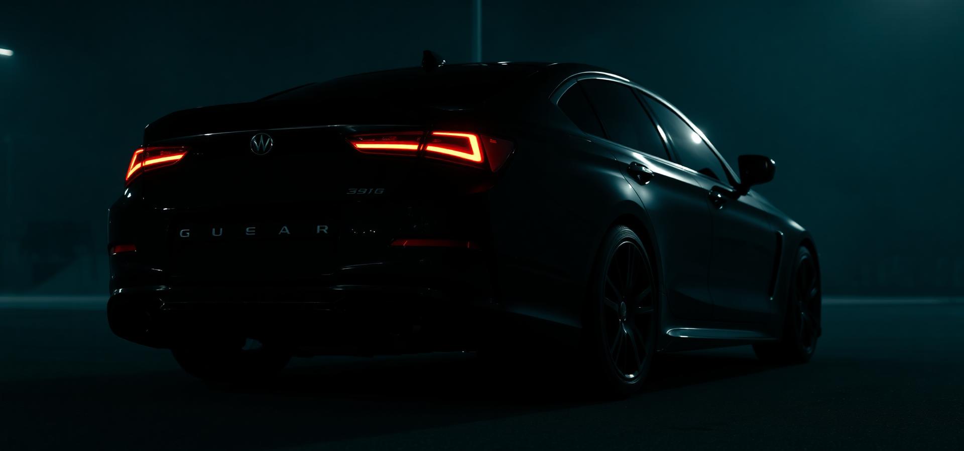 Luxury sedan rear with red taillights
